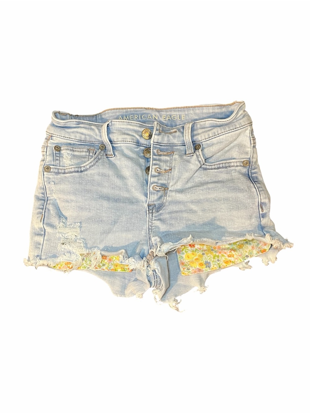 GUC American Eagle Distressed Denim Shorts with Floral Print 00
